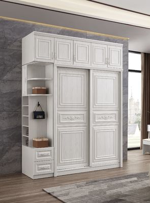 Eco Friendly White Wooden Wardrobe With Sliding Door Washable Height 20cm