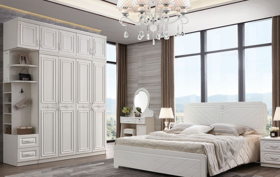 Removable Multipurpose White Wooden Wardrobe With Four Door Anti Deformation
